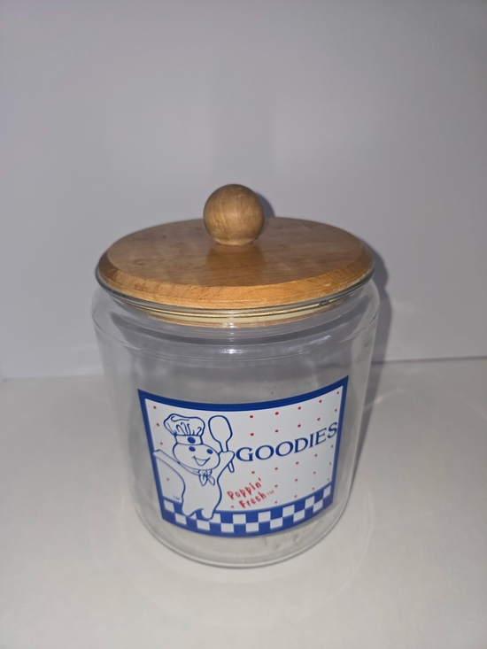 Pillsbury Other - VTG Pillsbury Dough Boy Glass Cookie Jar with Wooden Lid